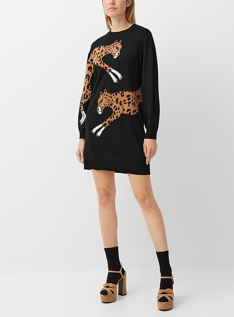 BOUTIQUE Moschino Black Feline knit sweater dress for women