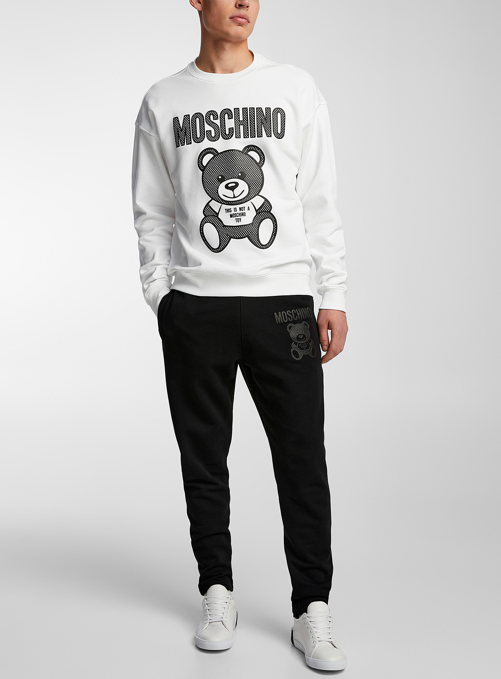 Moschino Textured Tone-on-tone Teddy Jogger In Black