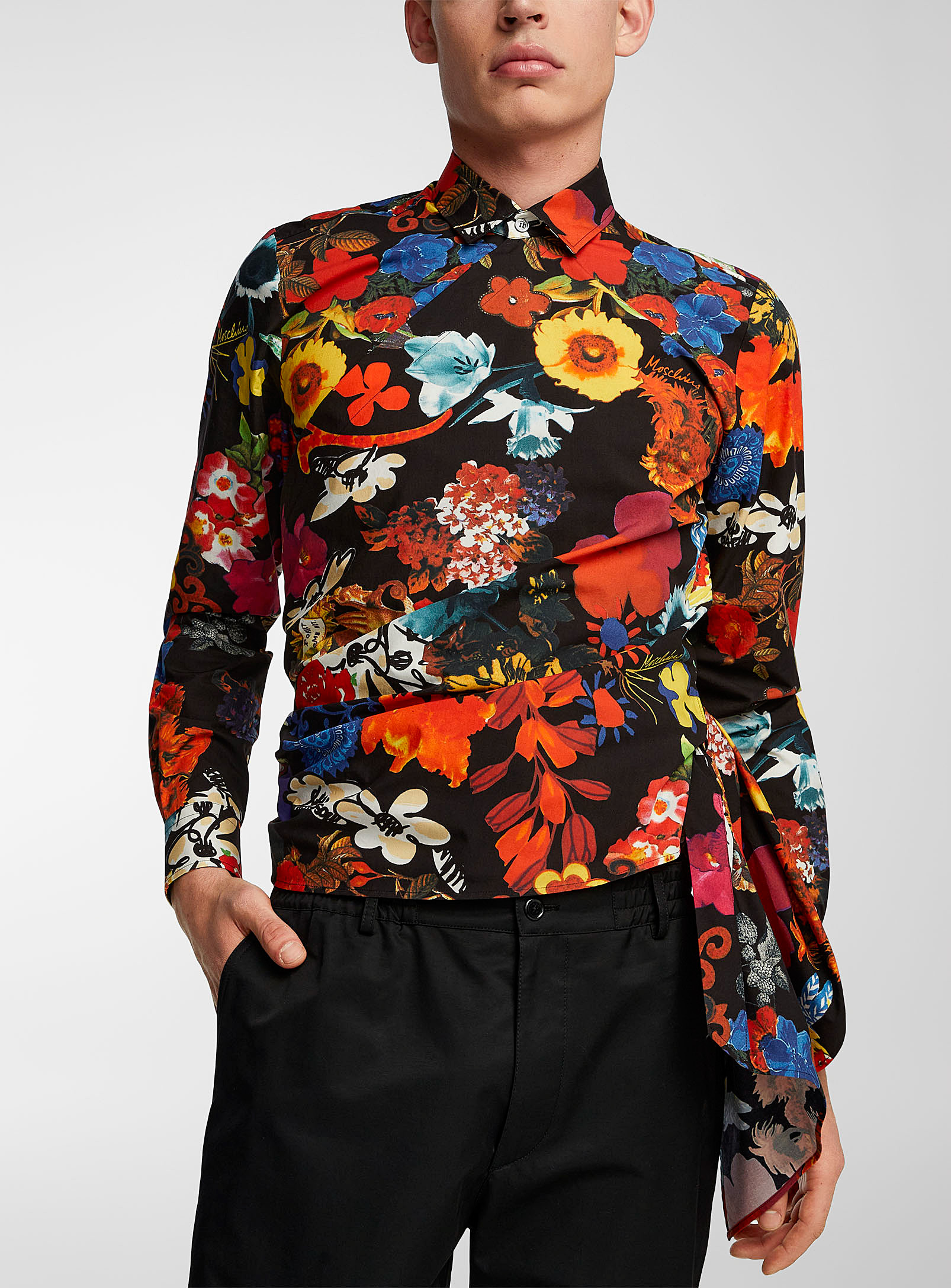Moschino Bright Garden Knotted Shirt In Black