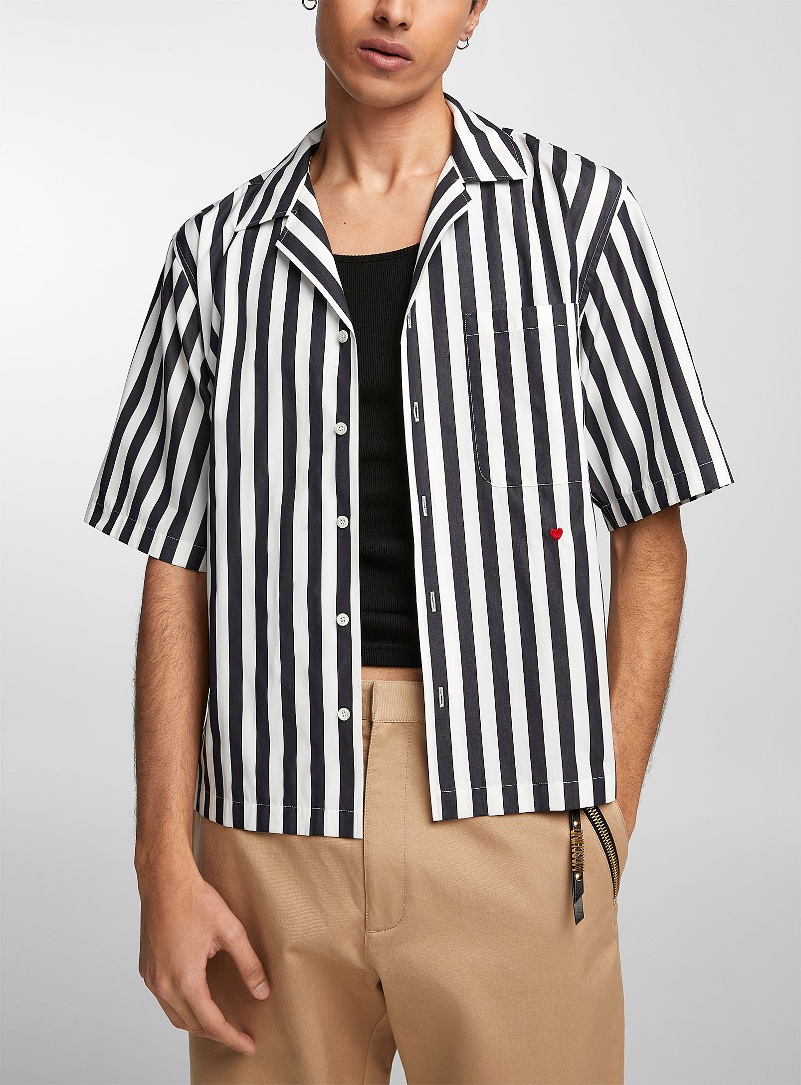 Moschino Contrasting Lines Shirt In Patterned Black