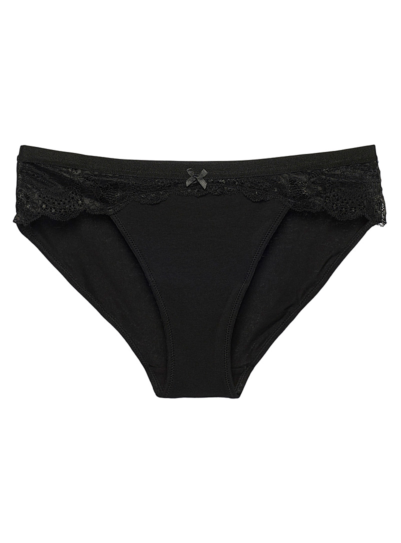 Miiyu Black Organic cotton lace accent neutral bikini panty for women