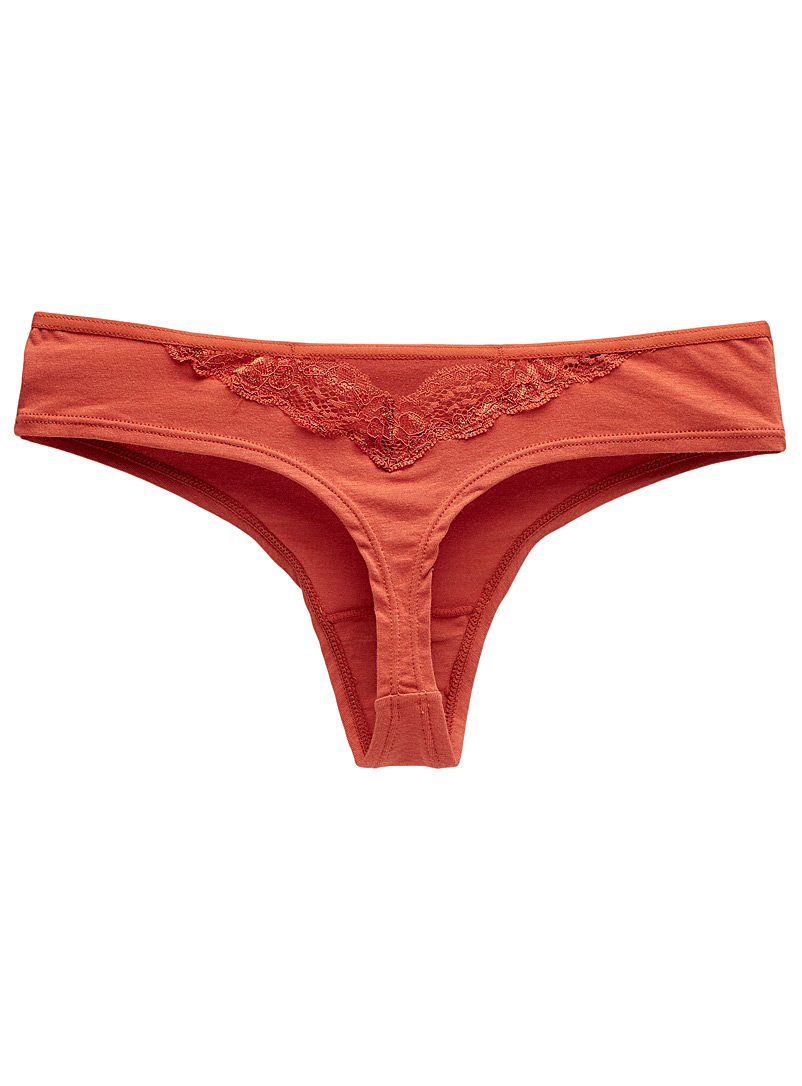 Miiyu Dark Orange Lace insert thong for women
