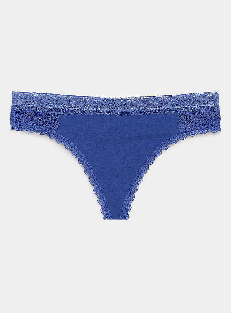 Miiyu Blue Organic cotton and lace thong for women