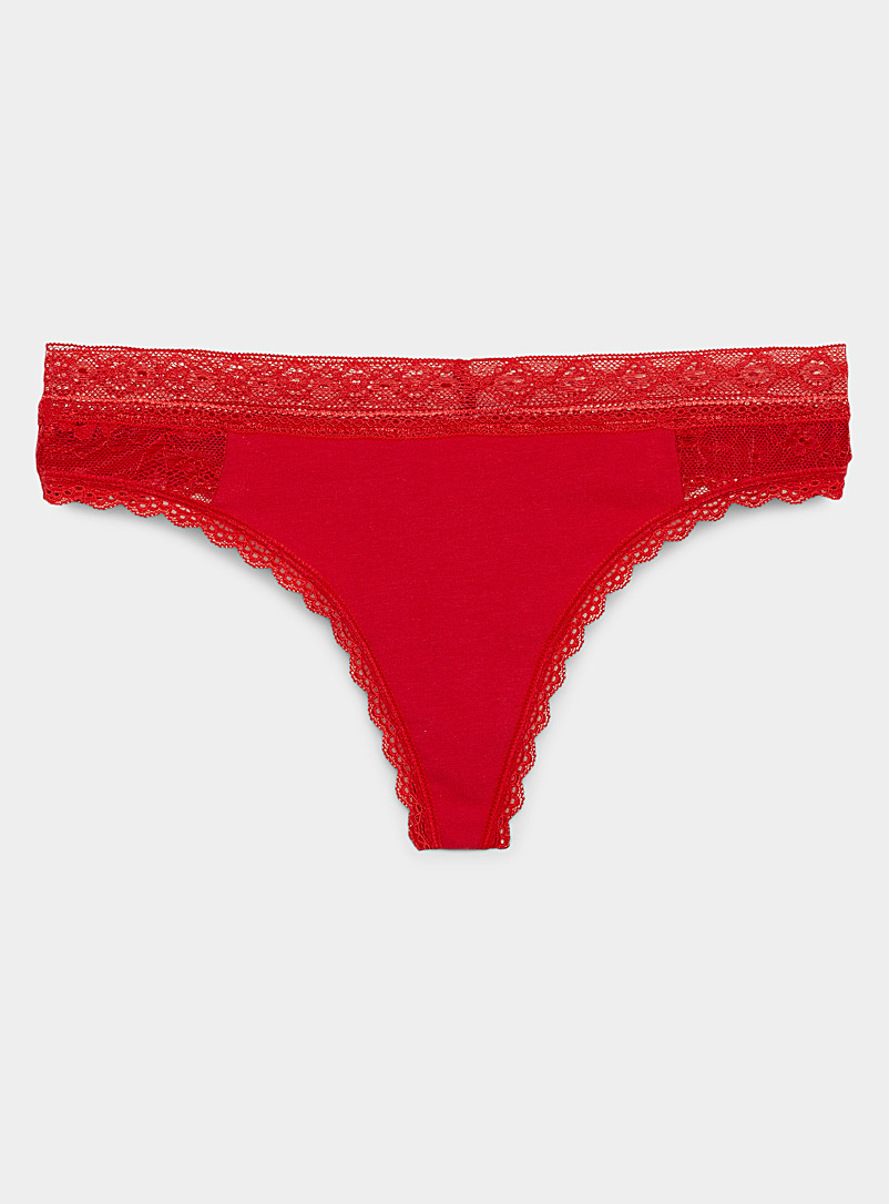 Miiyu Light Crimson Organic cotton and lace thong for women