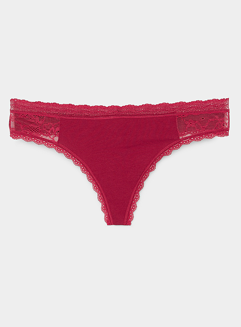 Miiyu Ruby Red Organic cotton and lace thong for women