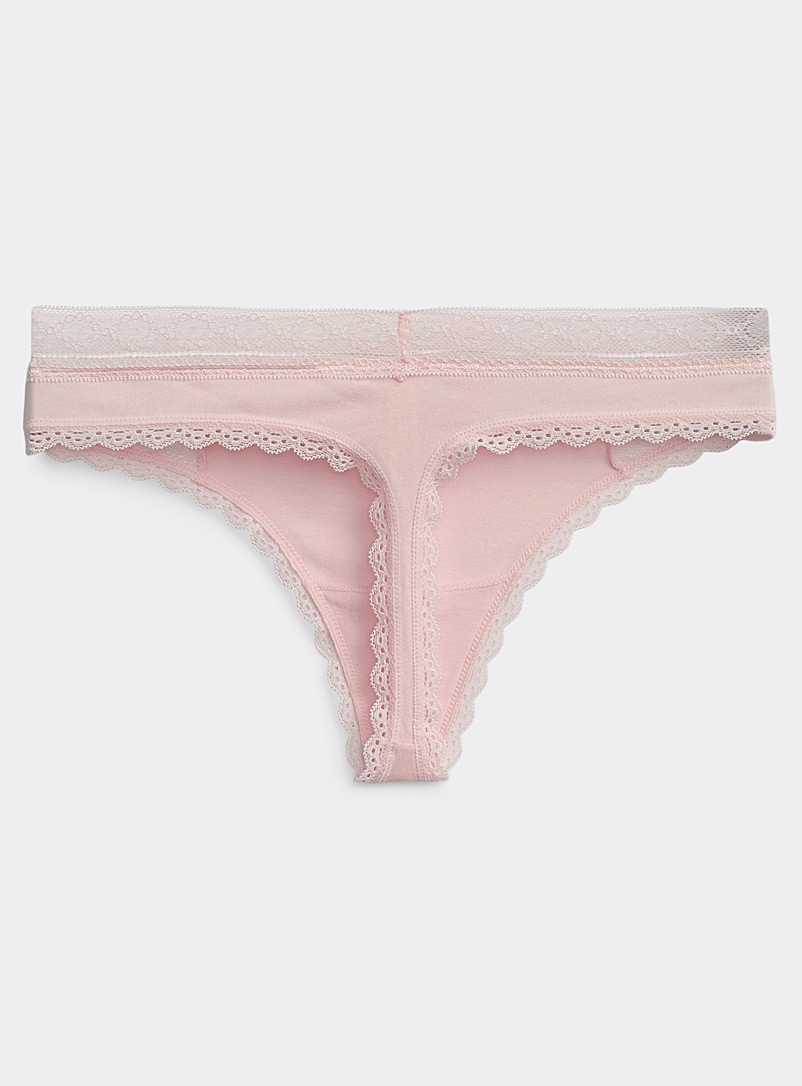 Miiyu Dusky Pink Organic cotton and lace thong for women