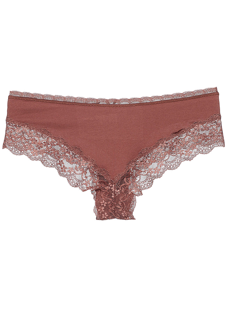 Miiyu Brown Floral lace accent Brazilian panty for women
