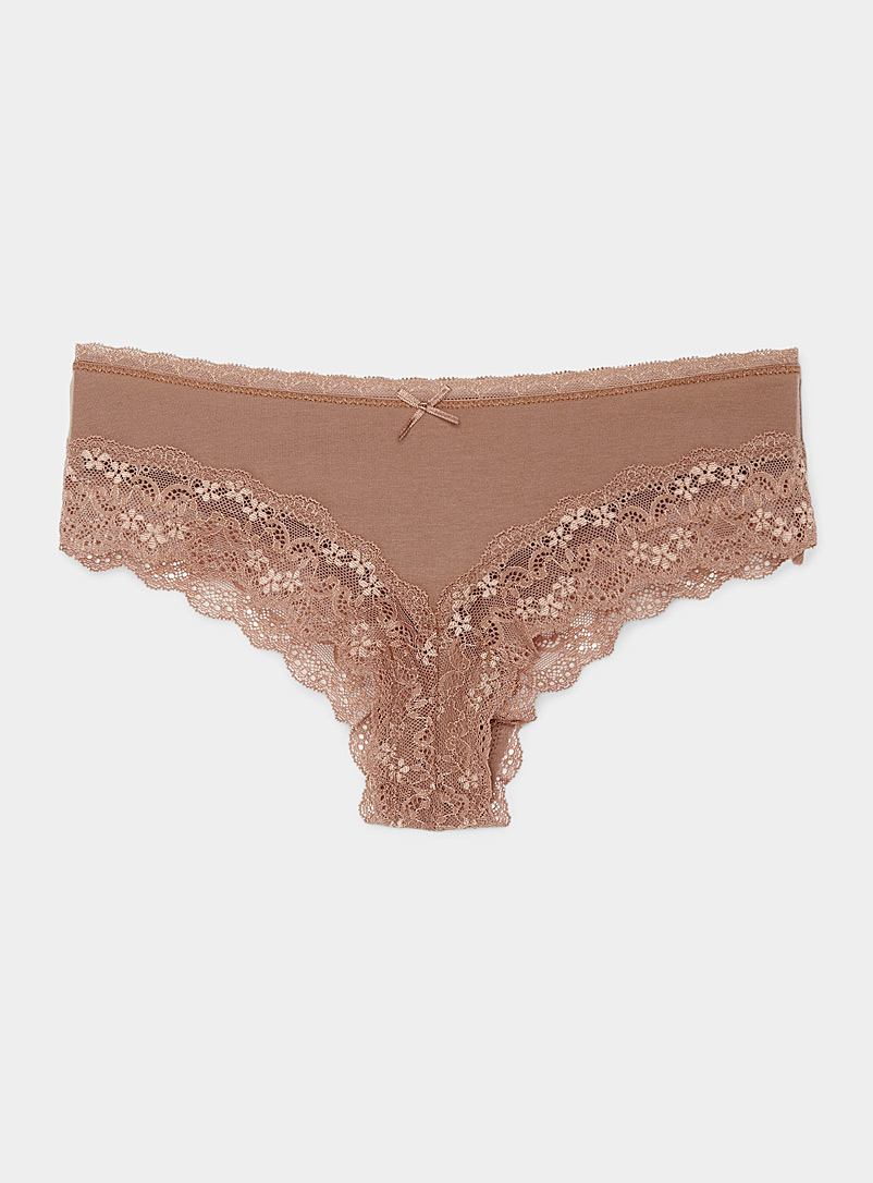 Miiyu Light Brown Floral lace accent Brazilian panty for women