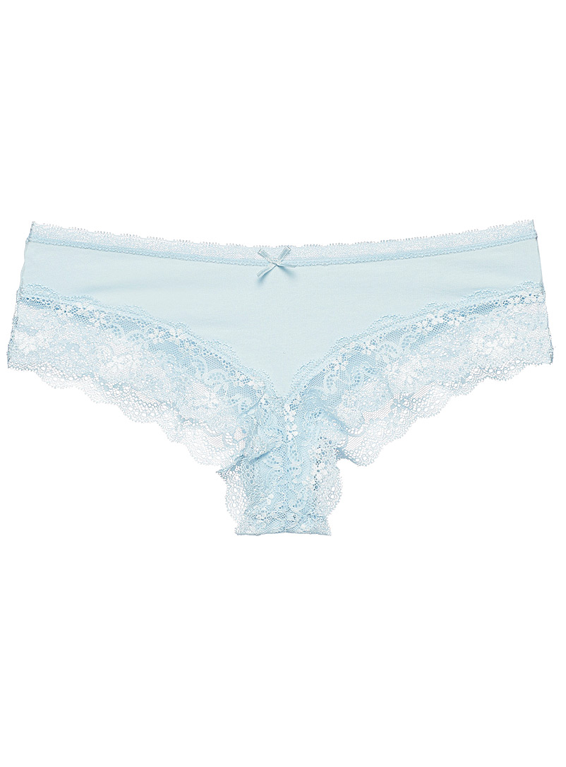 Miiyu Blue Floral lace accent Brazilian panty for women
