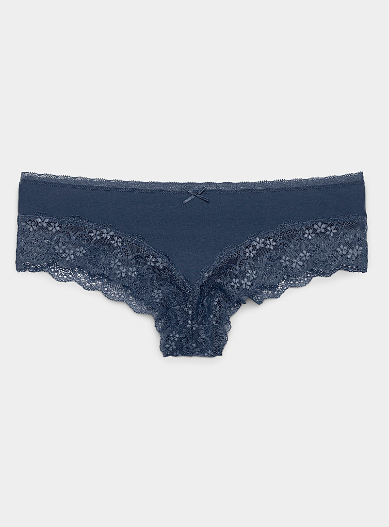 Miiyu Marine Blue Floral lace accent Brazilian panty for women