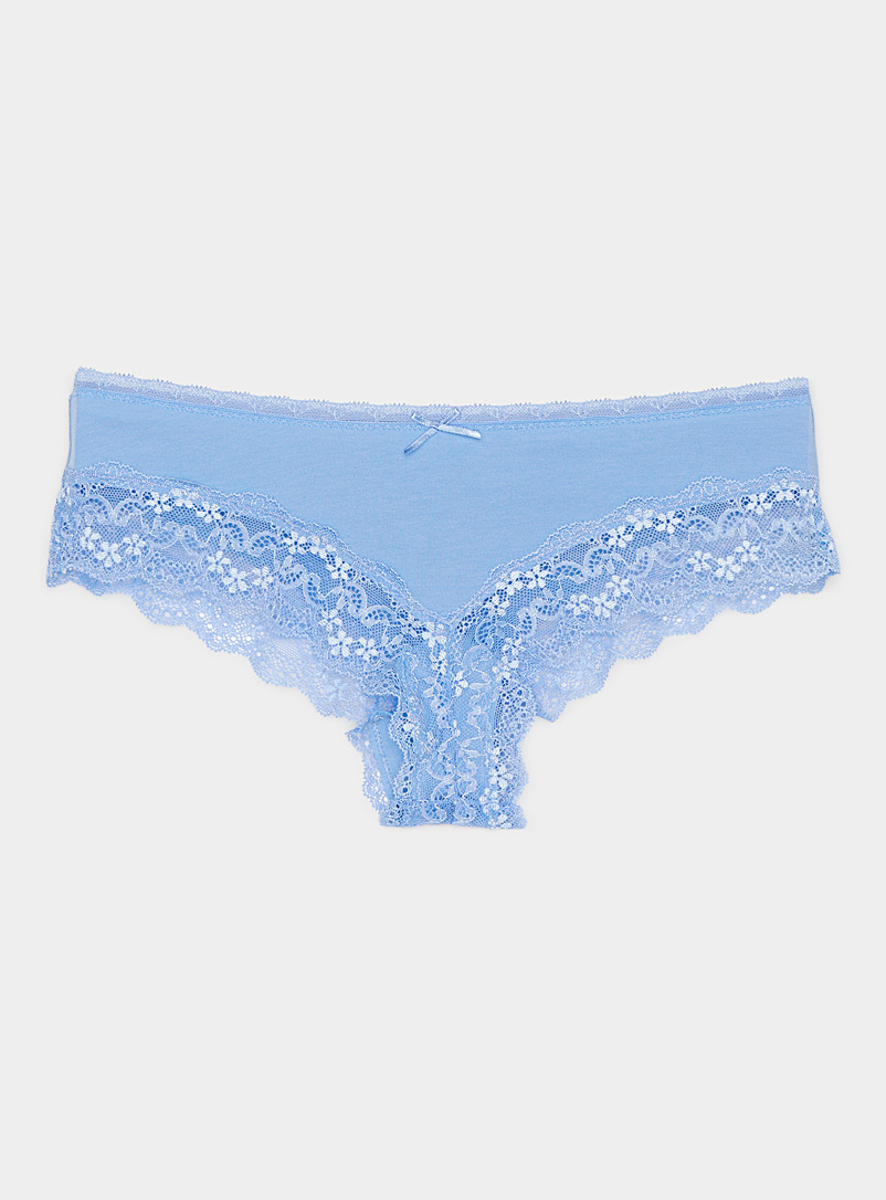 Miiyu Slate Blue Floral lace accent Brazilian panty for women