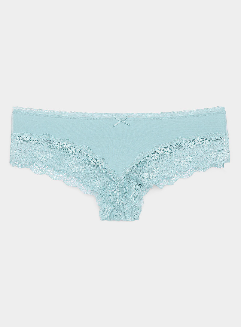Miiyu Teal Floral lace accent Brazilian panty for women