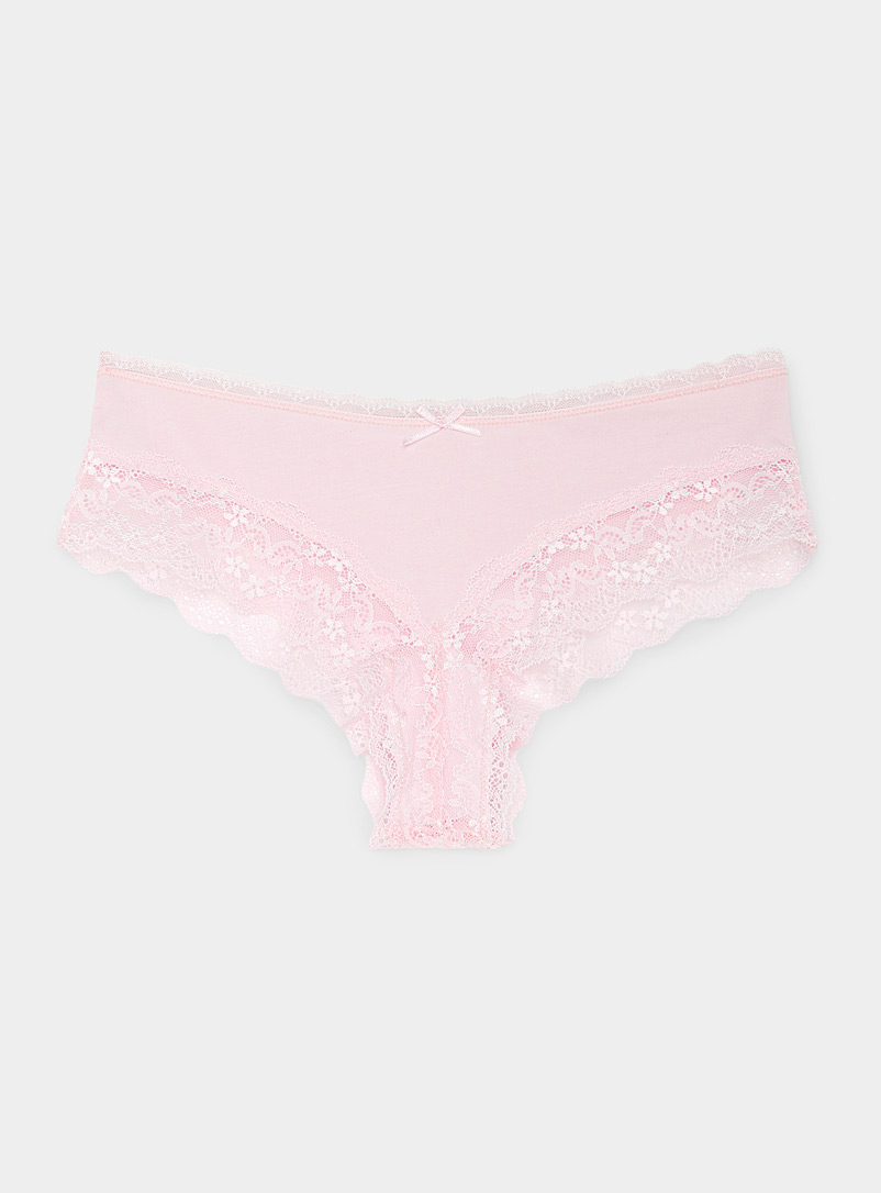 Miiyu Pink Floral lace accent Brazilian panty for women