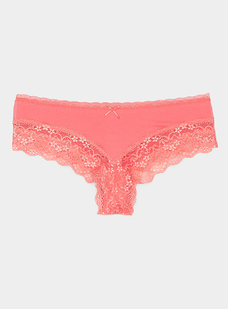 Miiyu Crimson Floral lace accent Brazilian panty for women