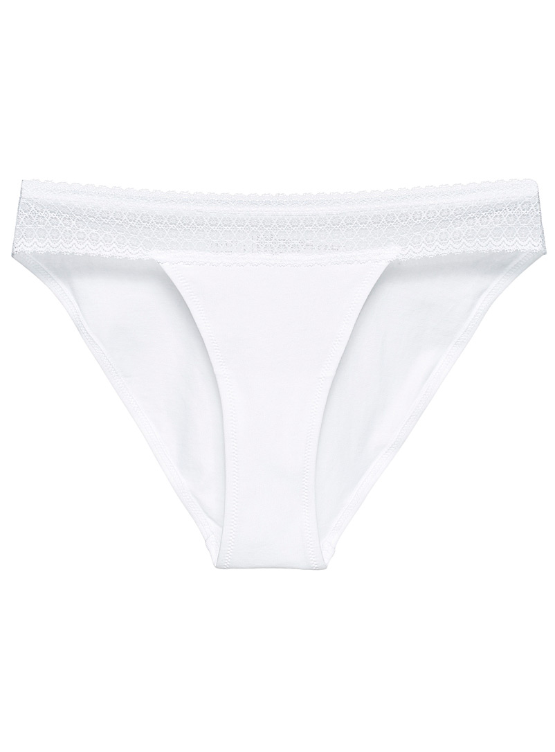 Miiyu White Organic cotton lace-accent bikini panty for women