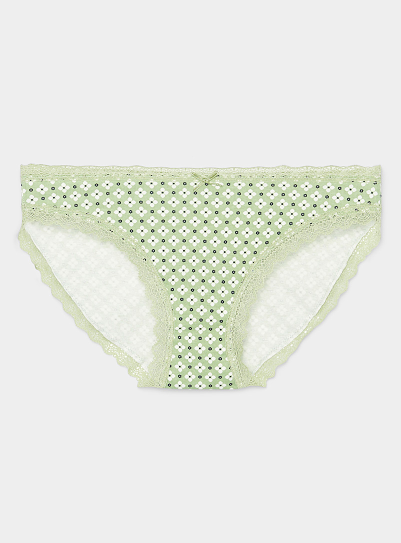 Miiyu Patterned Green Colourful organic-cotton bikini panty for women