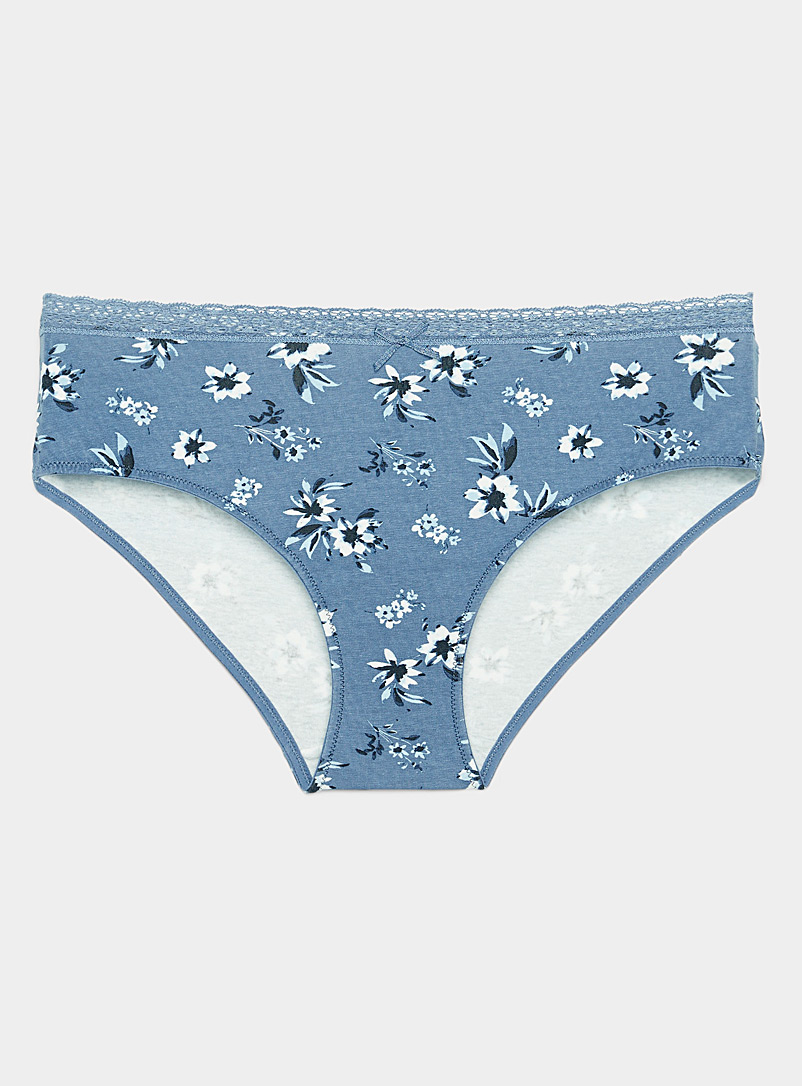 Miiyu Slate Blue Colourful organic cotton lace-waist hipster for women