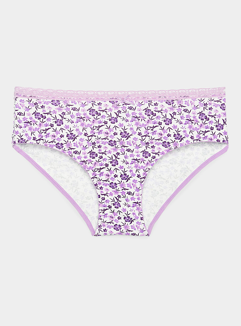 Miiyu Purple Colourful organic cotton lace-waist hipster for women