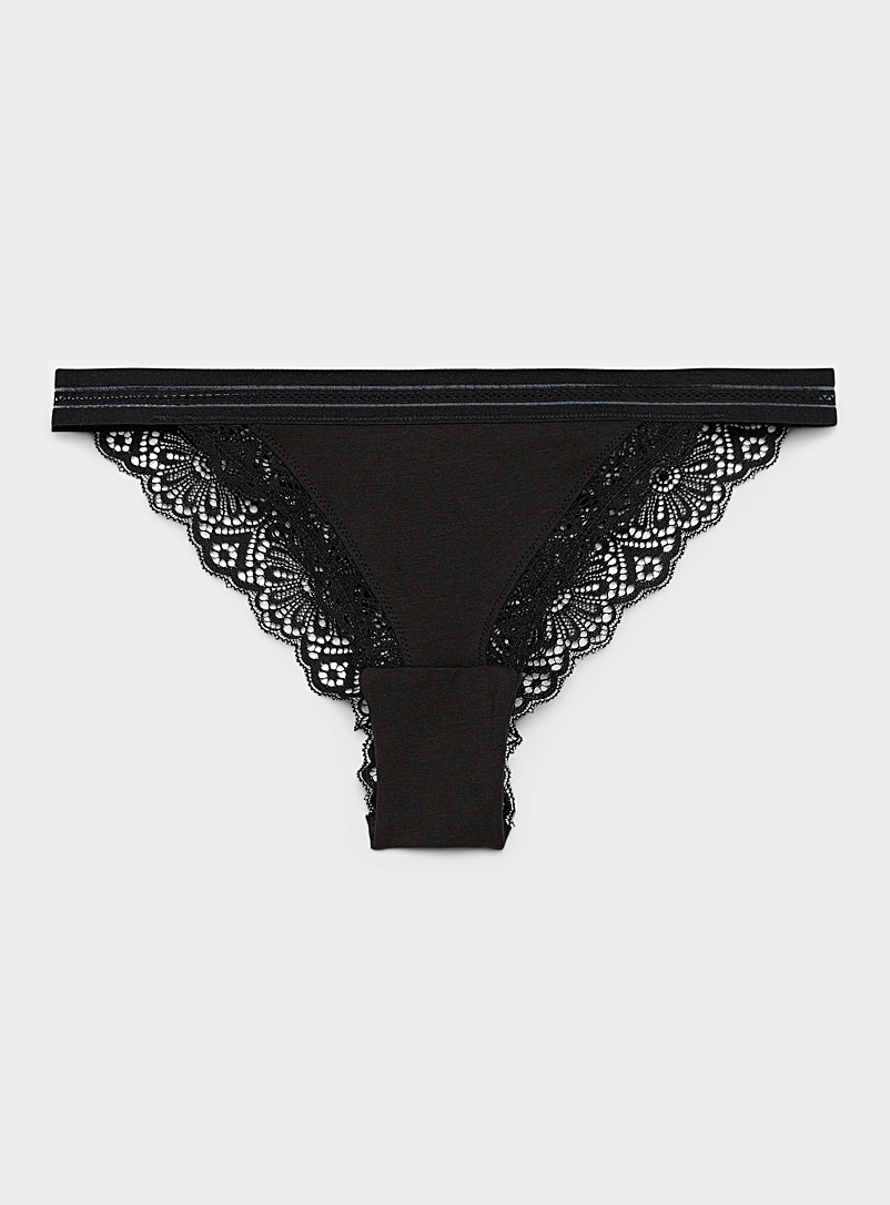 Black Cotton-blend Brazilian panties