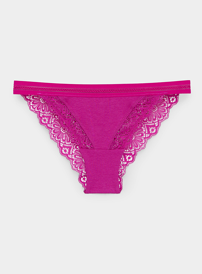 Maroon lace and microfibre Brazilian panty, Women's panties