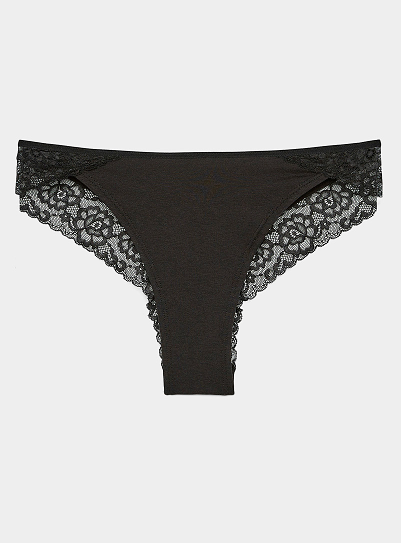 Miiyu Black Modal-organic cotton lace Brazilian panty for women