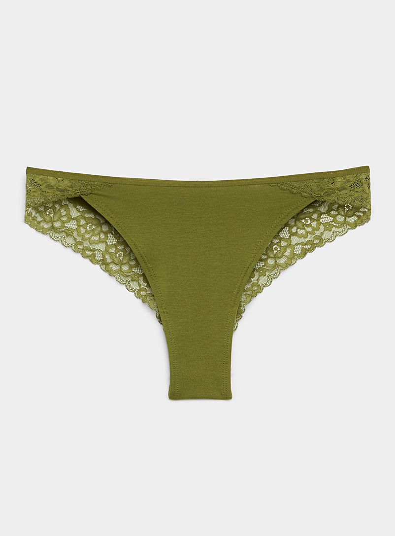 Miiyu Mossy Green Modal-organic cotton lace Brazilian panty for women