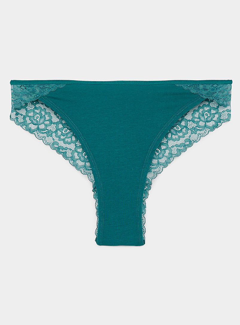 Miiyu Kelly Green Modal-organic cotton lace Brazilian panty for women