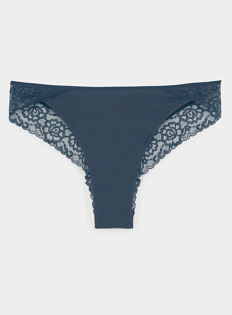 Miiyu Dark Blue Modal-organic cotton lace Brazilian panty for women