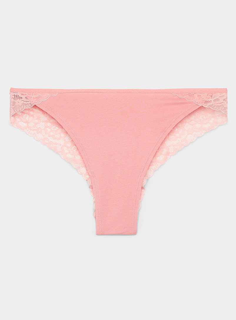 Miiyu Dusky Pink Modal-organic cotton lace Brazilian panty for women