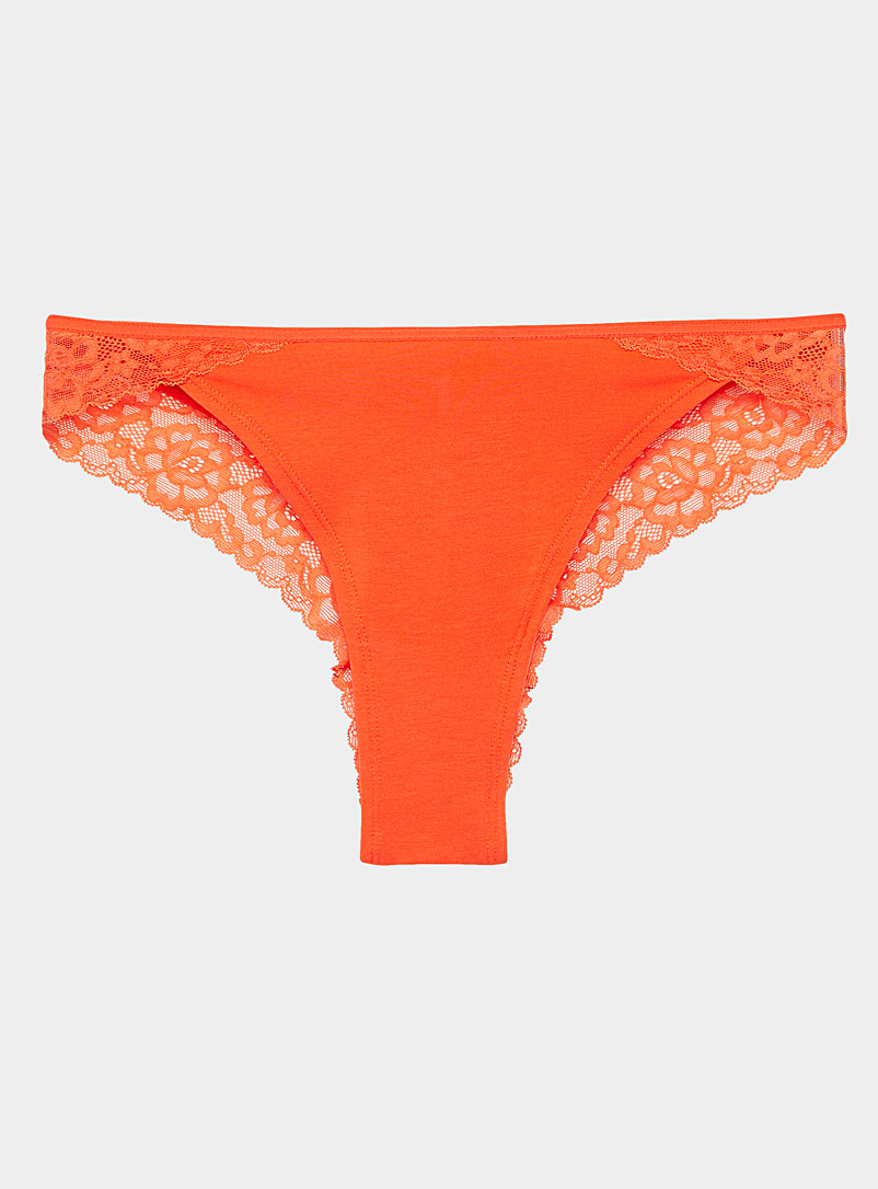 Miiyu Dark Orange Modal-organic cotton lace Brazilian panty for women