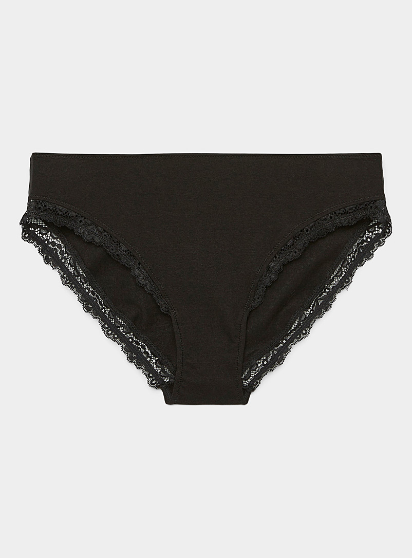 Miiyu Black Organic cotton lace-accent bikini panty for women