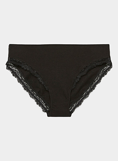 Miiyu Black Organic cotton lace-accent bikini panty for women