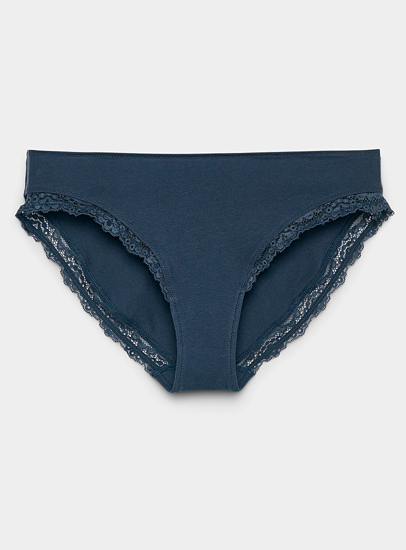 Miiyu Marine Blue Organic cotton lace-trim bikini panty for women