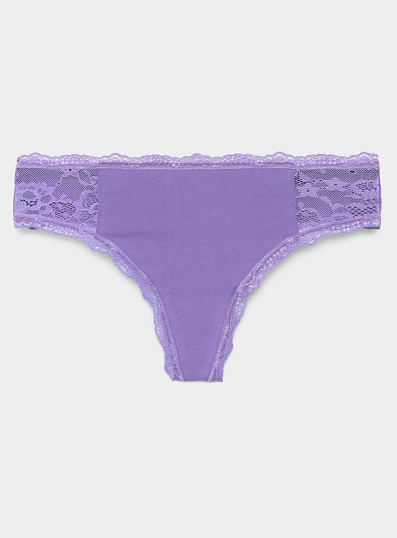 Scalloped floral lace thong