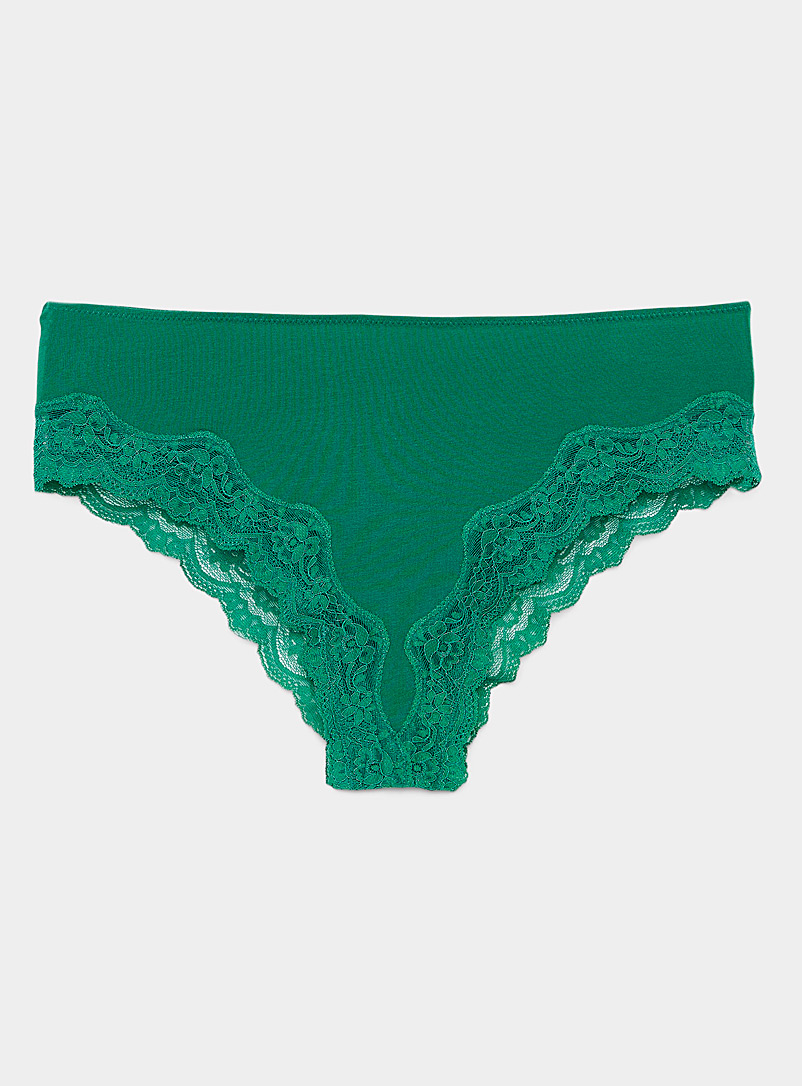 Miiyu Green Lace trim Brazilian panty for women