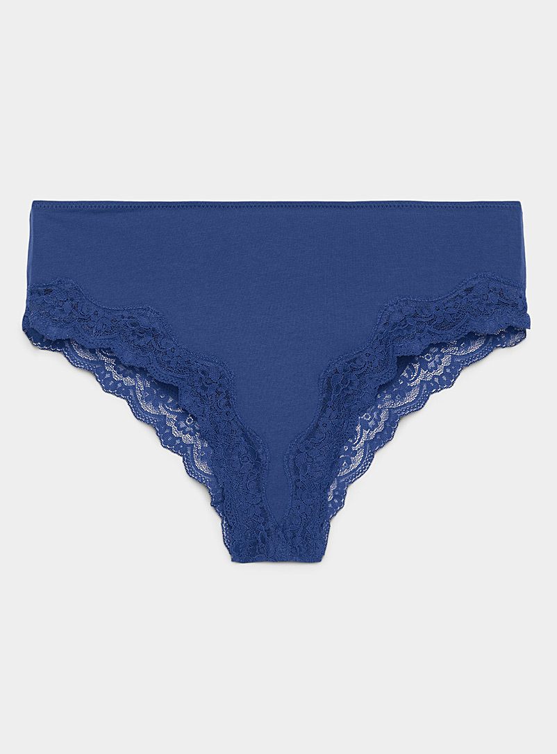 Miiyu Dark Blue Lace trim Brazilian panty for women