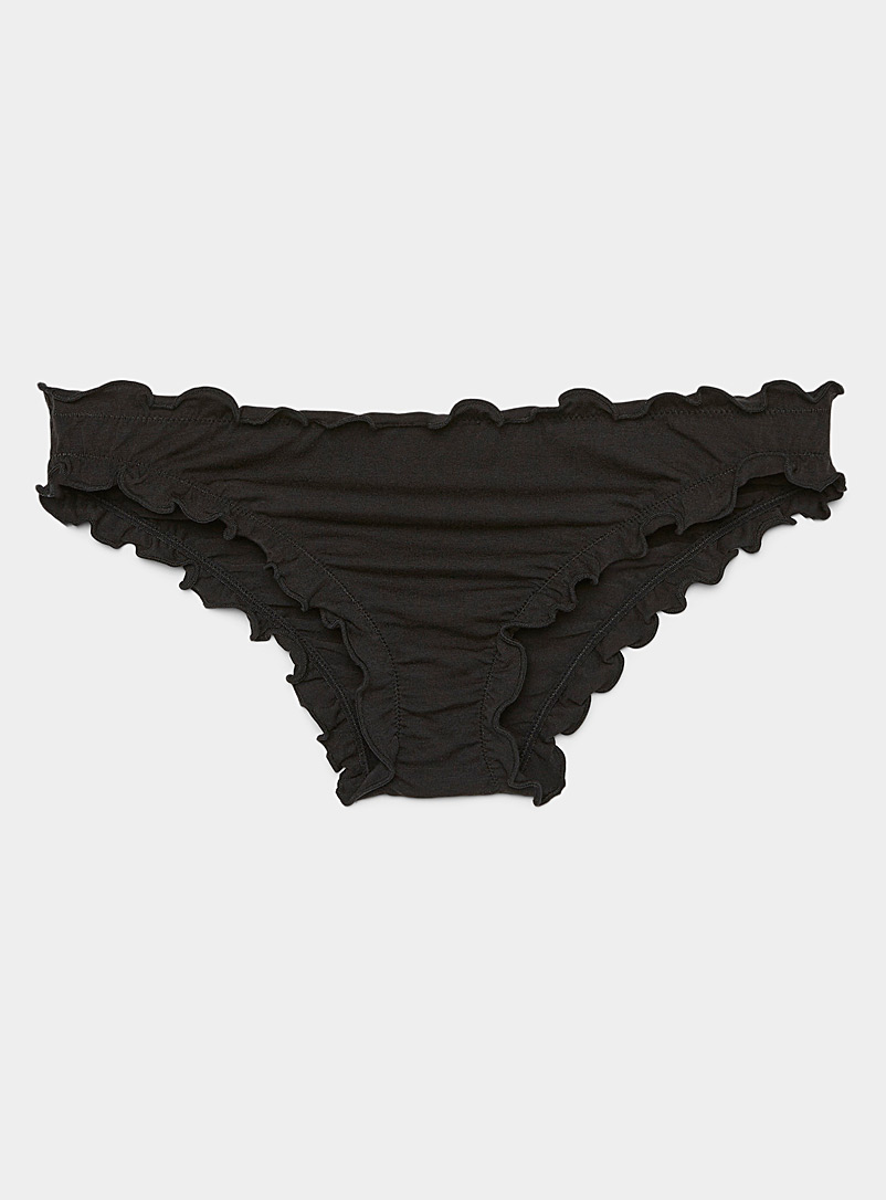 Miiyu Black Ruffled cotton-modal bikini panty for women