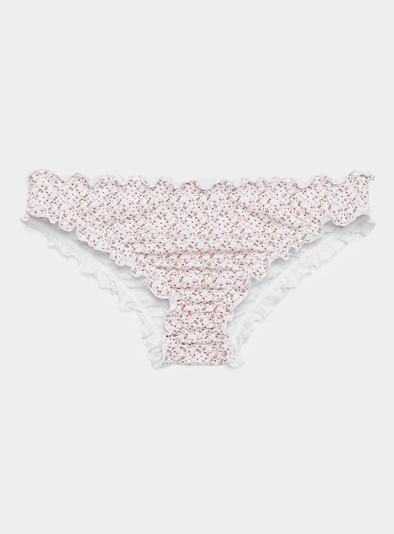 Miiyu Ivory White Ruffled cotton-modal bikini panty for women