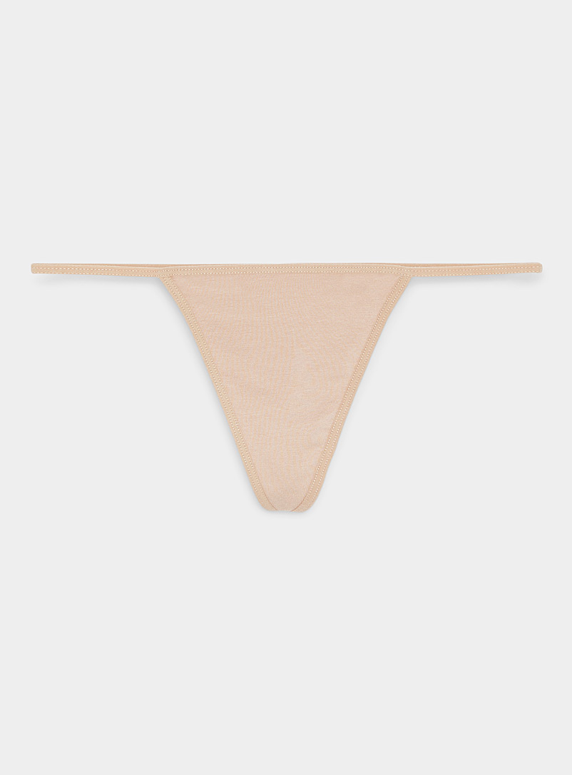 Miiyu Beige Cotton and modal string thong for women
