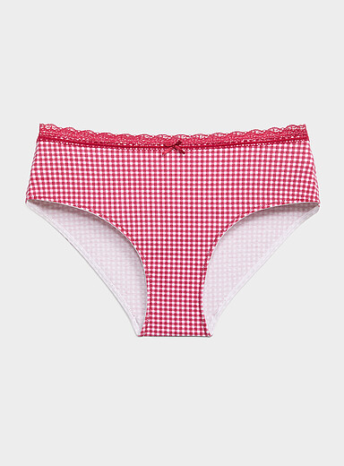 Miiyu Red Satiny detail lace waistband classic brief Organic cotton for women