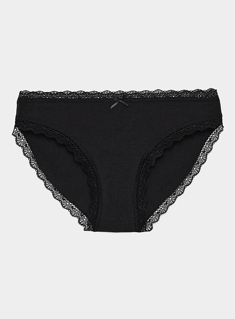 Miiyu: Le bikini coton bio bordures festons Noir pour femme