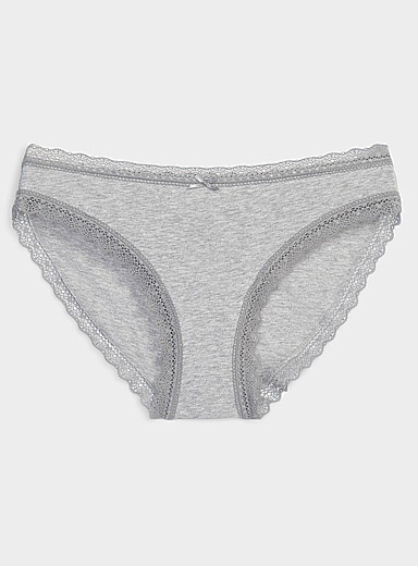 Miiyu Light Grey Scalloped edge bikini panty Organic cotton for women