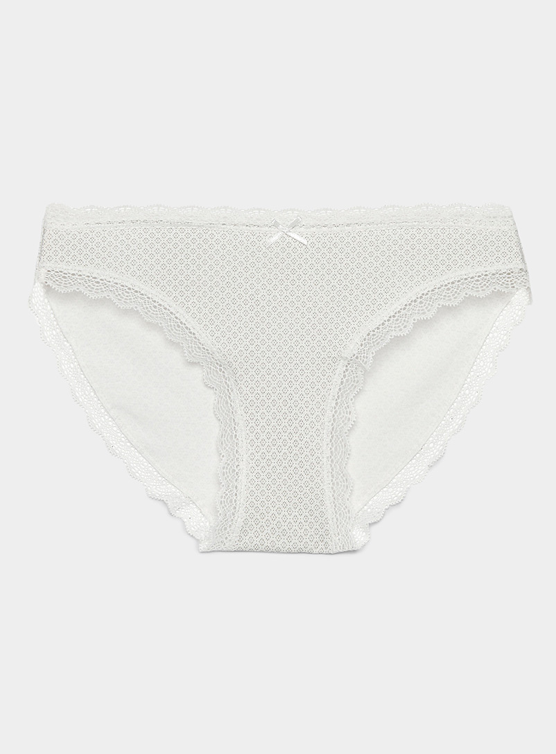 Miiyu White with Pattern Scalloped lace edging bikini panty for women
