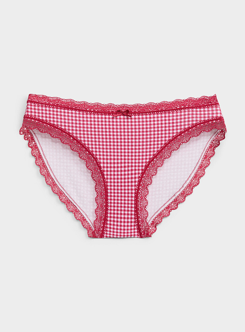 Miiyu Patterned Pink Scalloped lace-trim bikini panty Organic cotton for women