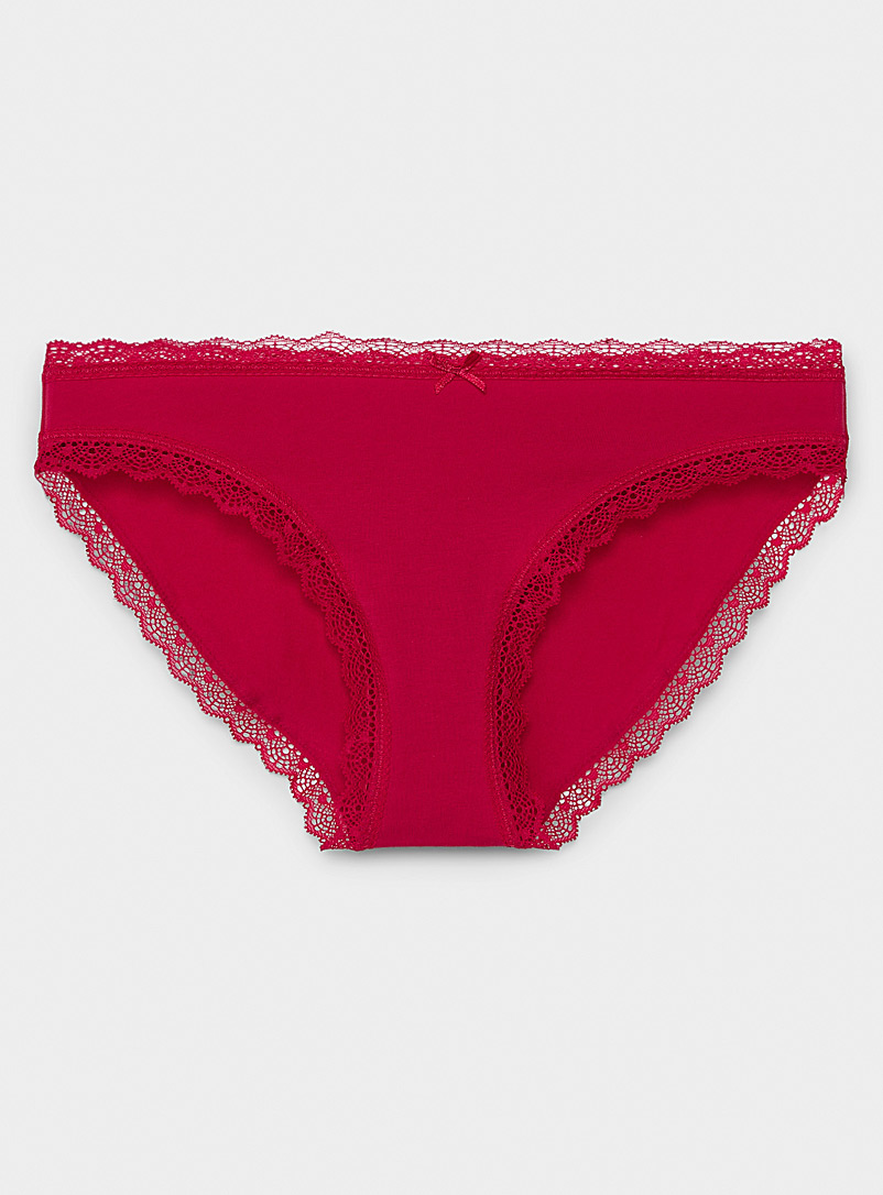 Buy PrettyCat Women Red Embroidered Lace Mid Rise Sexy Bikini Panty Online