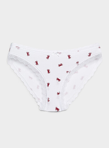 Miiyu: Le bikini bordure dentelle festons Coton biologique Blanc &agrave; motifs pour femme
