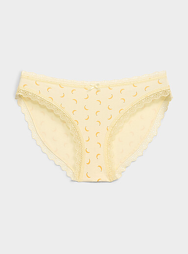 Miiyu: Le bikini bordure dentelle festons Coton biologique Jaune &agrave; motifs pour femme