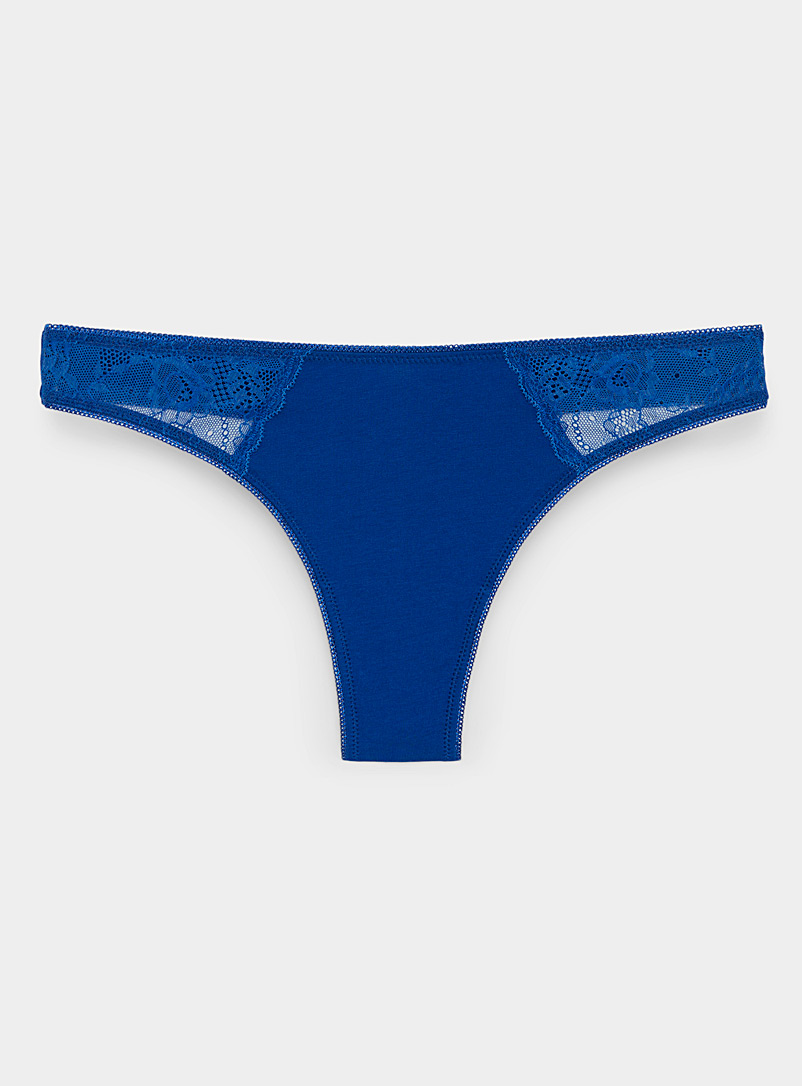 Miiyu Sapphire Blue Lace organic cotton thong for women