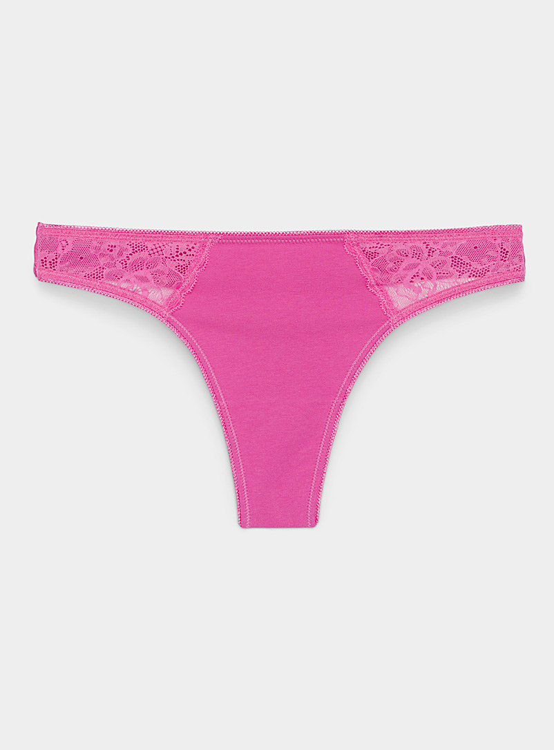 Miiyu Pink Lace organic cotton thong for women