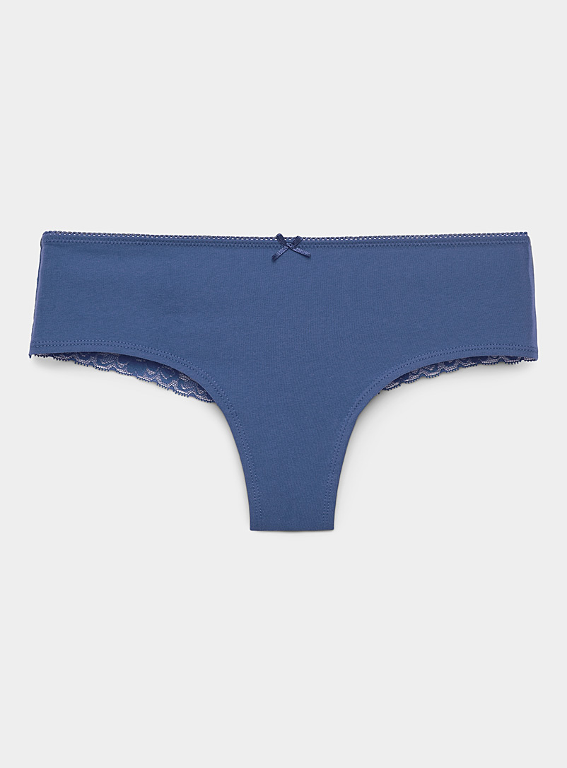 Miiyu Slate Blue Lace band cotton Brazilian panty for women